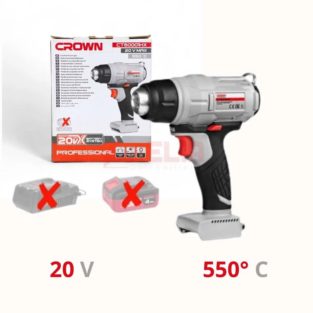 Décapeur thermique sans fil 20V MAX 550° sans Batterie CROWN CT60001HX