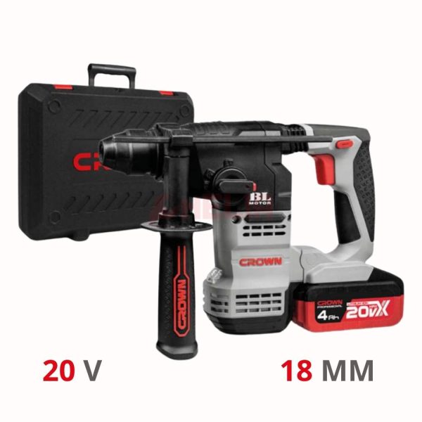 Marteau perforateur sans fil 20V 18mm 2 batteries 4Ah CROWN CT28001