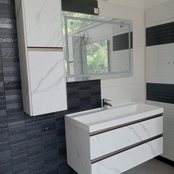 Meuble de Bain 1 m Blanc Marbre SHARP