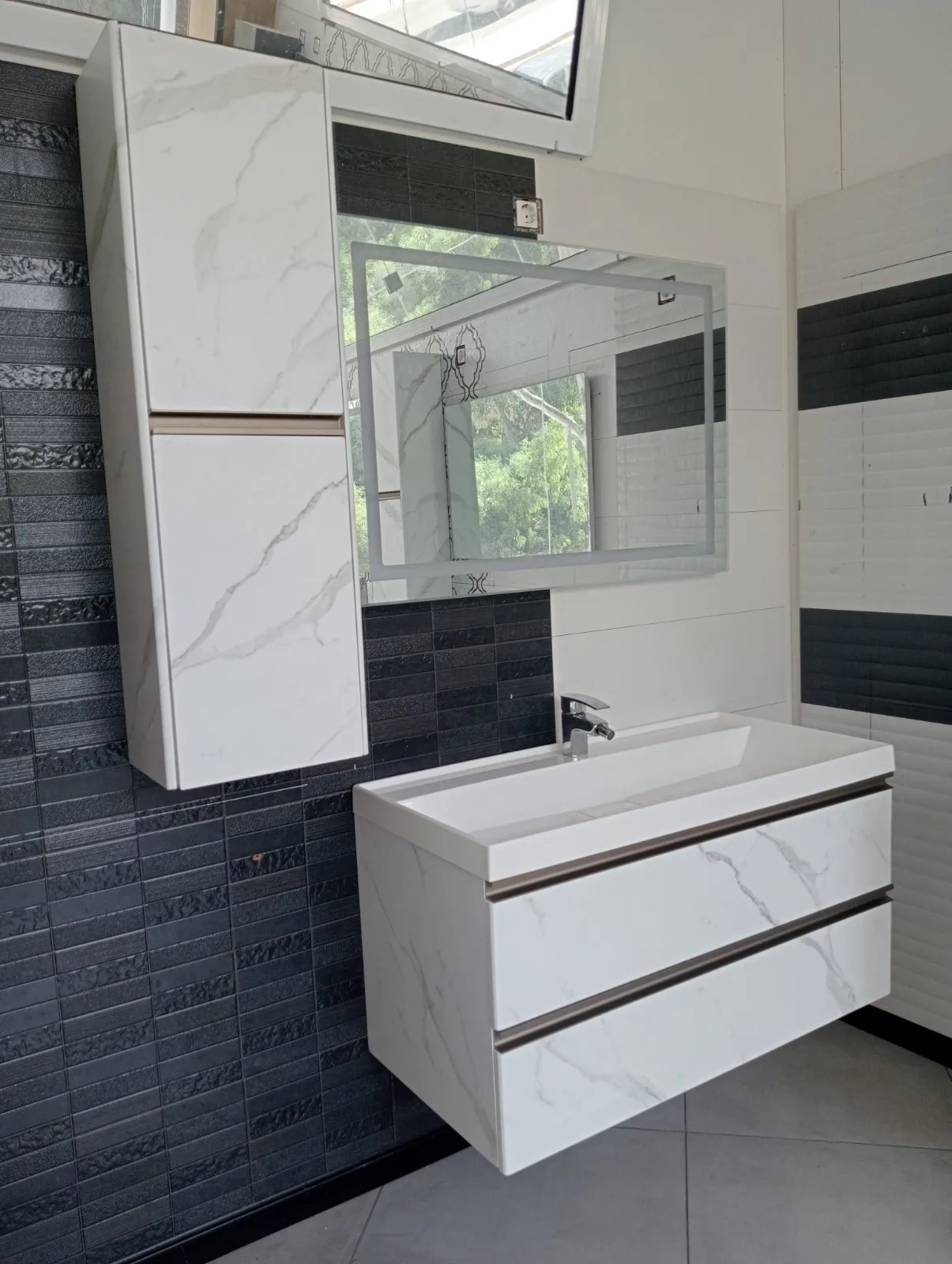 Meuble de Bain 1 m Blanc Marbre SHARP Meuble de Bain 1 m Blanc Marbre SHARP