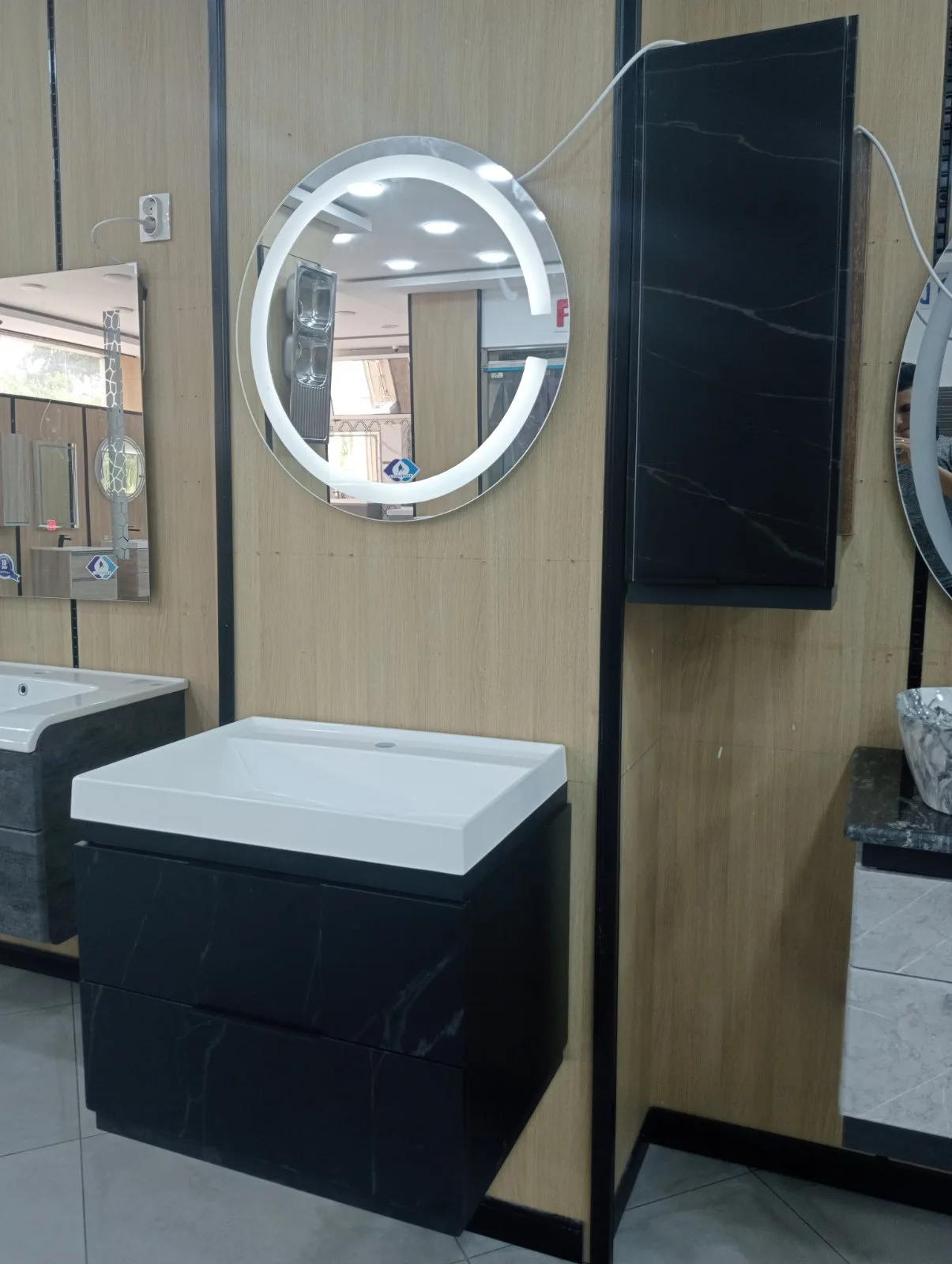 Meuble De Bain 60 cm Noir Marbre SHARP