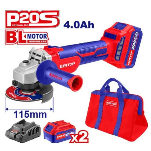 Tronçonneuse meuleuse sans fil sans charbons 20V 115mm 2 Batteries EMTOP | ELAG2011522