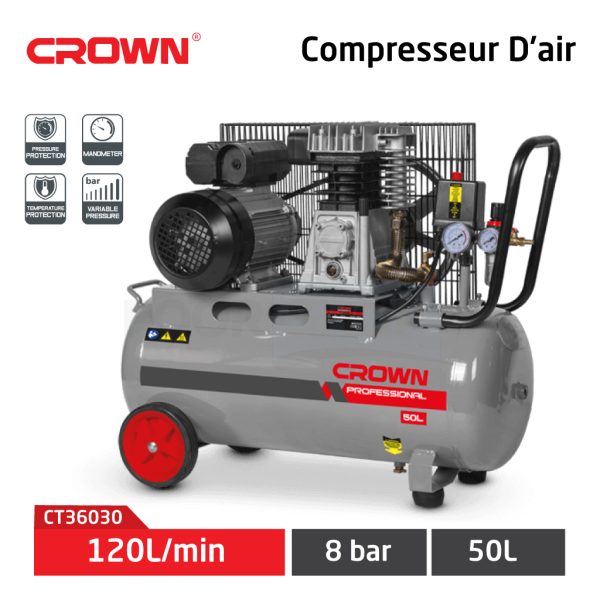 Compresseur 2.0HP 50L courroie CROWN | CT36030