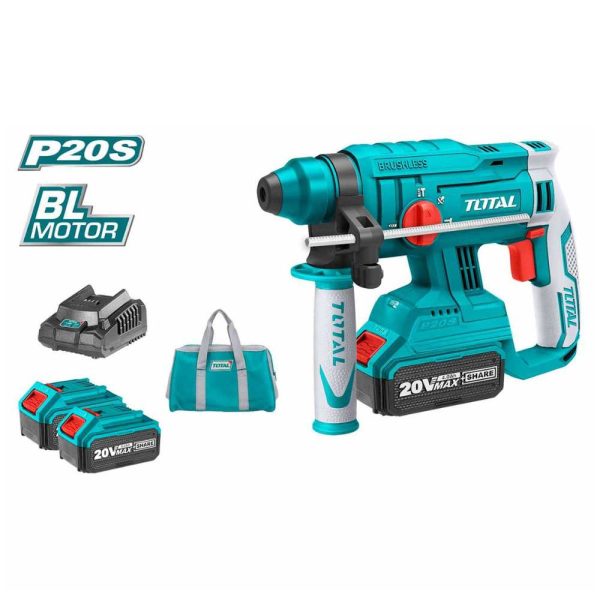 Marteau perforateur sans fil sans charbons 20V 2 batteries TOTAL | TRLHI22012