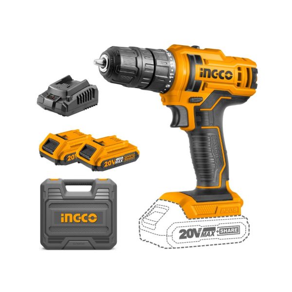 Visseuse perceuse sans fil 20V 2 batteries 1.5Ah INGCO | CDLI20028