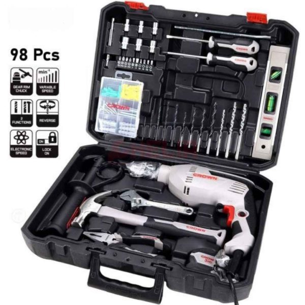 Perceuse 600W avec valise outils 98pcs CROWN CT10128