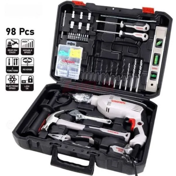 Perceuse 600W avec valise outils 98pcs CROWN CT10128
