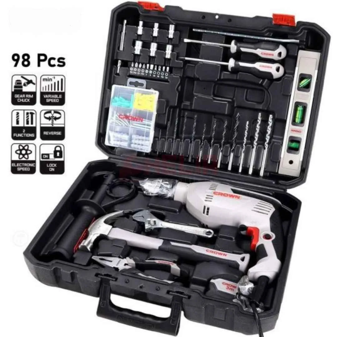 Perceuse 600W avec valise outils 98pcs CROWN CT10128