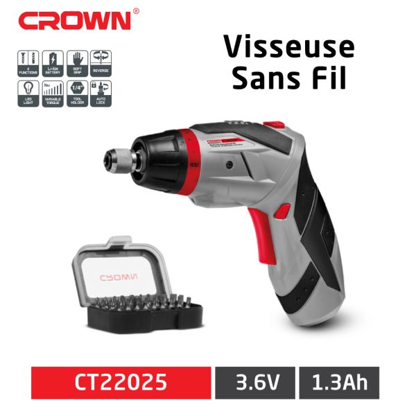 Tournevis électrique sans fil 3.6V 1.3Ah CROWN | CT22025