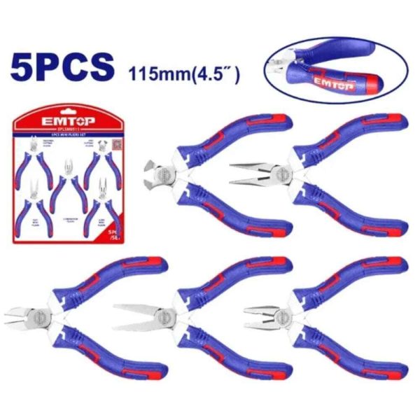 Jeu mini pinces 5pcs 115mm EMTOP EPLSM0511