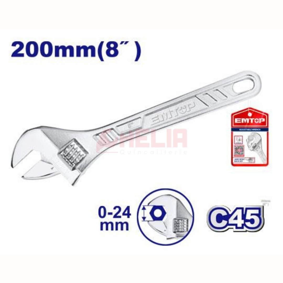 Clé à Molette 200mm EMTOP EAWH130822(10) Clé à Molette 200mm EMTOP EAWH130822