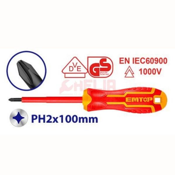 Tournevis phillips isolé PH2×100mm EMTOP ESDRJPH2100