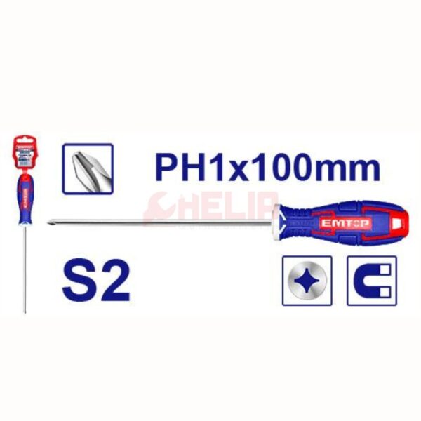 Tournevis americain PH1 100mm EMTOP ESDRPH1402S