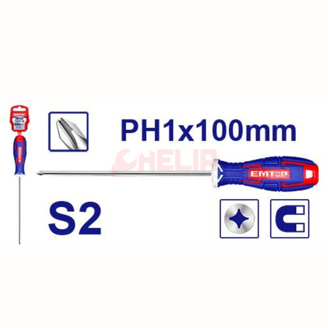 Tournevis americain PH1 100mm EMTOP ESDRPH1402S Tournevis americain PH1 100mm EMTOP ESDRPH1402S